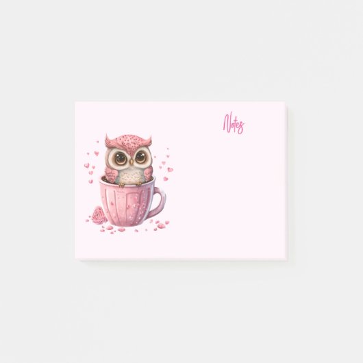 Cute Pink Owl in een Cup Post-it® Notes (Voorkant)
