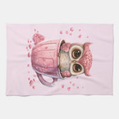 Cute Pink Owl in een Cup Theedoek (Horizontaal)