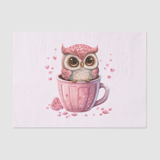 Cute Pink Owl in een Cup Tissuepapier (Voorkant)