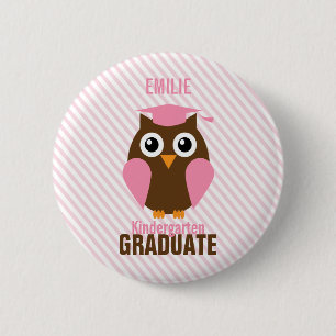 Cute Pink Owl Kindergarten Afstuderen Ronde Button 5,7 Cm
