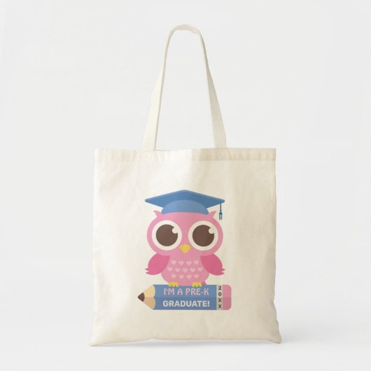Cute Pink Owl On Pencil, Pre K Graduate Tote Bag (Voorkant)