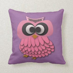 Cute Pink Owl op Paarse Pillow Kussen