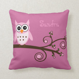 Cute Pink Owl Personalized Girl Room Kussen