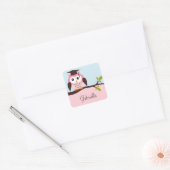 Cute Pink Owl Vierkante Sticker (Envelop)