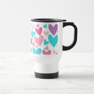 Cute Pink Paars & Blue Hearts Patroon Travel Mug Reisbeker