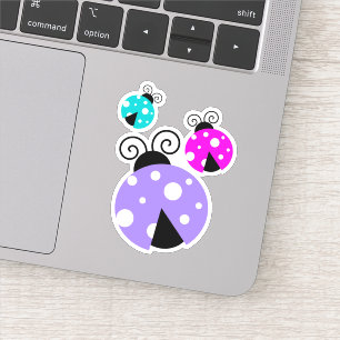 Cute Pink Paars Blue Ladybugs Illustratie Sticker