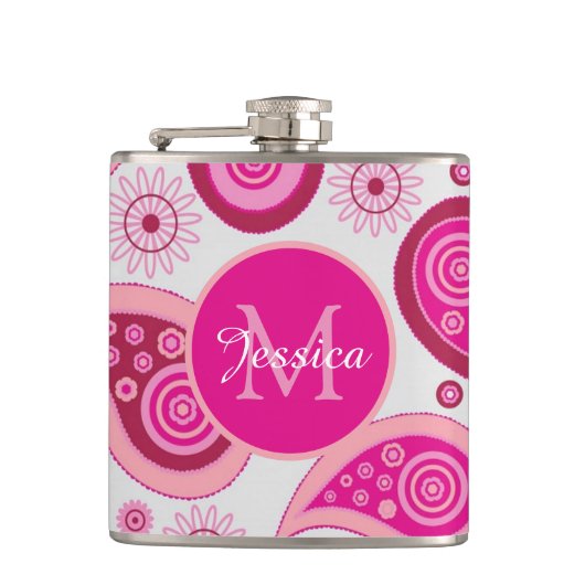 Cute Pink Paisley Personalised Heupfles (Voorkant)