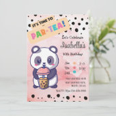 Cute Pink Panda Boba Tea Birthday Uitnodiging (Staand voorkant)