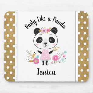 Cute Pink Panda Girly, gepersonaliseerd Muismat