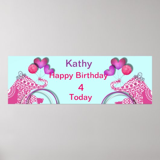 Cute Pink Party Elephant Kinder Personalized Banne Poster (Voorkant)