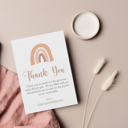 Cute Pink Pastel Boho Rainbow Baby shower Bedankkaart