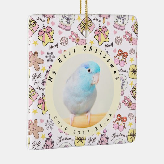 Cute Pink Pastel Christmas Pattern Photo Custom Keramisch Ornament (Rechts)