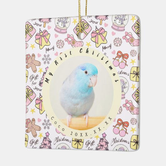 Cute Pink Pastel Christmas Pattern Photo Custom Keramisch Ornament (Links)