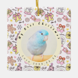 Cute Pink Pastel Christmas Pattern Photo Custom Keramisch Ornament