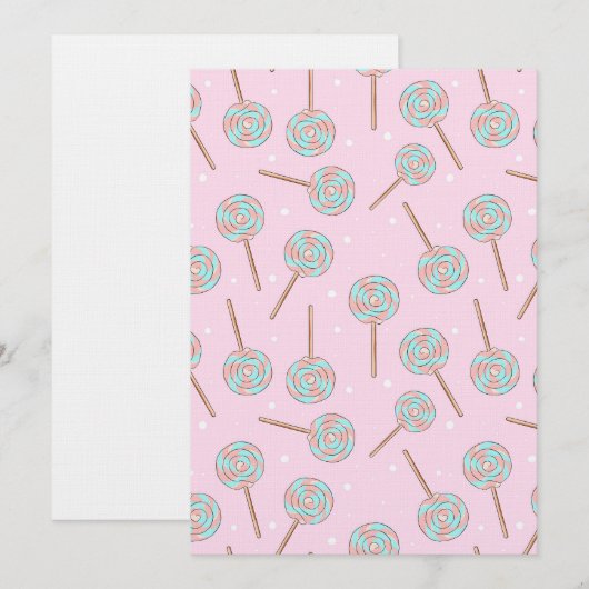 Cute Pink Pastel Lollipop Seamless Pattern Kaart (Voorkant / Achterkant)