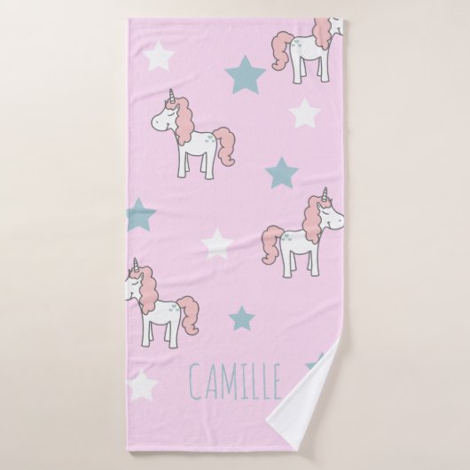 Cute Pink Pastel Magical Unicorn Girls (Serviette de bain)