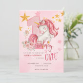 Cute Pink Pastel Unicorn 1st Birthday Invitation (Debout devant)