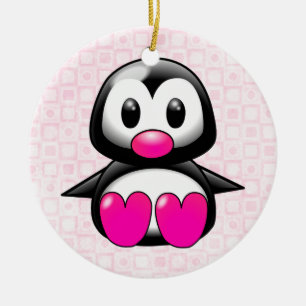 Cute Pink Penguin Keramisch Ornament