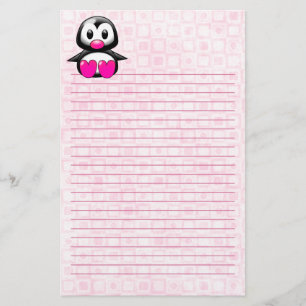 Cute Pink Penguin Lined Briefpapier