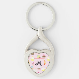 Cute Pink Personalized Dessert Cupcake Sleutelhanger
