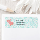 Cute Pink Pig; Blauwgroen Damask Etiket (Insitu)