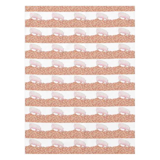Cute Pink Pig in Mud Funny Waterverf Animal Art Tafelkleed (Voorkant)