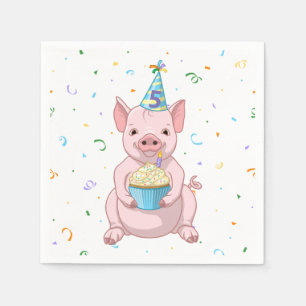 Cute Pink Pig Kids Birthday Animal Cake Pet Servet