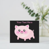 Cute Pink Pig op Black Briefkaart (Staand voorkant)