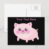 Cute Pink Pig op Black Briefkaart (Voorkant / Achterkant)
