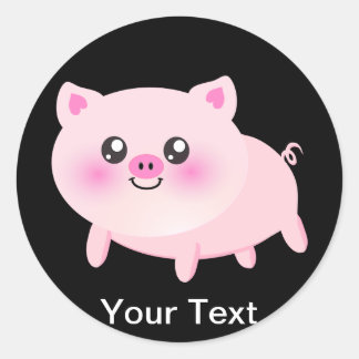 Cute Pink Pig op Black Ronde Sticker