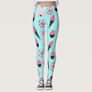 Cute Pink Piggy Donut Ice Cone Patroon Leggings