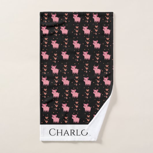 Cute Pink Piggy Hearts Pattern Love Animals Handdoek (Handdoek)