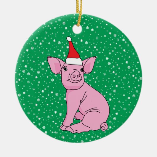 Cute Pink Piglet in Kerstmis in Santa Hat Keramisch Ornament (Voorkant)