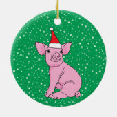 Cute Pink Piglet in Kerstmis in Santa Hat Keramisch Ornament (Achterkant)