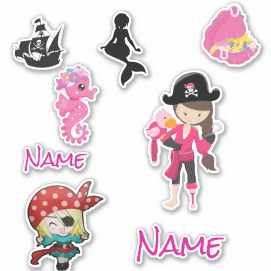 Cute Pink Pirate Girl Sticker (Voorkant)