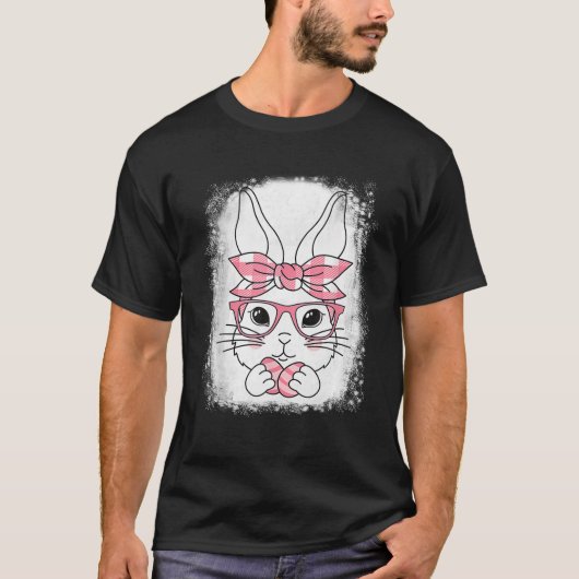 Cute Pink Plaid Pattern Easter Bunny Face Rabbit E T-shirt (Voorkant)