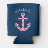 Cute Pink Polka Dot Anchor met Navy Custom Name Blikjeskoeler (Voorkant)