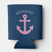 Cute Pink Polka Dot Anchor met Navy Custom Name Blikjeskoeler (Achterkant)