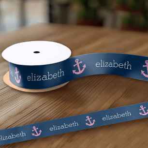 Cute Pink Polka Dot Anchor met Navy Custom Name Lint