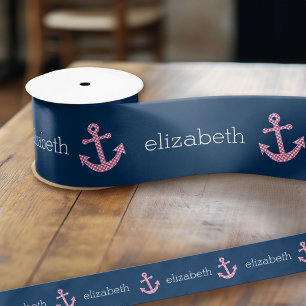 Cute Pink Polka Dot Anchor met Navy Custom Name Lint