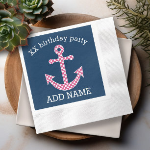 Cute Pink Polka Dot Anchor met Navy Custom Name Servet