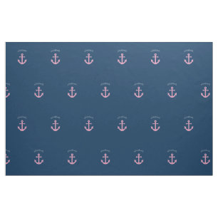 Cute Pink Polka Dot Anchor met Navy Custom Name Stof