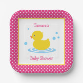 Cute Pink Polka Dot Duck Baby shower Paper Bord (Voorkant)