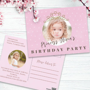 Cute Pink Princess Tiara Birthday Whimsical Fun Briefkaart