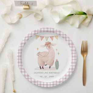 Cute Pink Pset Cactus Boho Llama Alle leeftijden Papieren Bordje