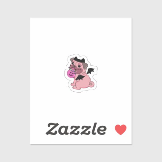 Cute Pink Pug in a Halloween Costume Holding Sticker (Vel)