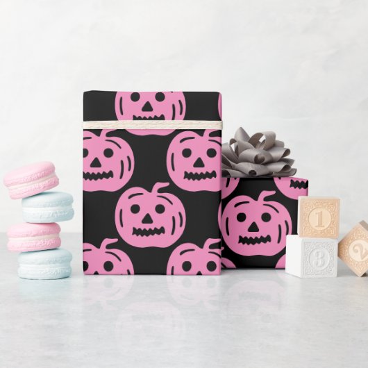 Cute Pink Pumpkin Pattern Halloween Birthday Cadeaupapier (Baby Shower)