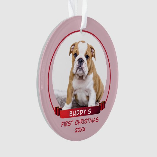 Cute Pink Puppy 1e kerstfoto Foto Ornament (voorkant)
