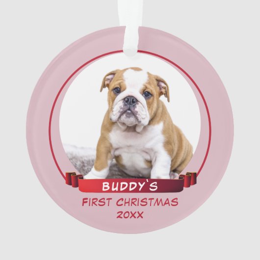 Cute Pink Puppy 1e kerstfoto Foto Ornament (achterkant)