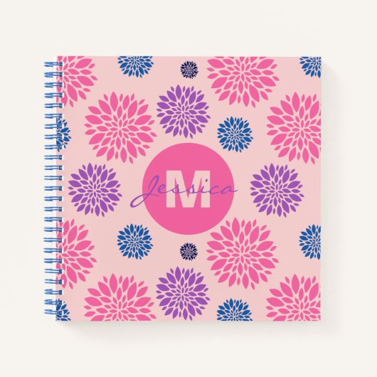 Cute Pink Purple Blue Floral Pattern Personalised Notitieboek (Voorkant)